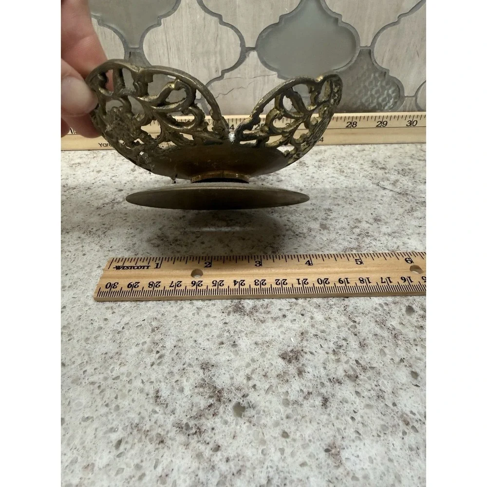 Vintage Brass Pillar Candle Holder Flower  Embossed 4.5